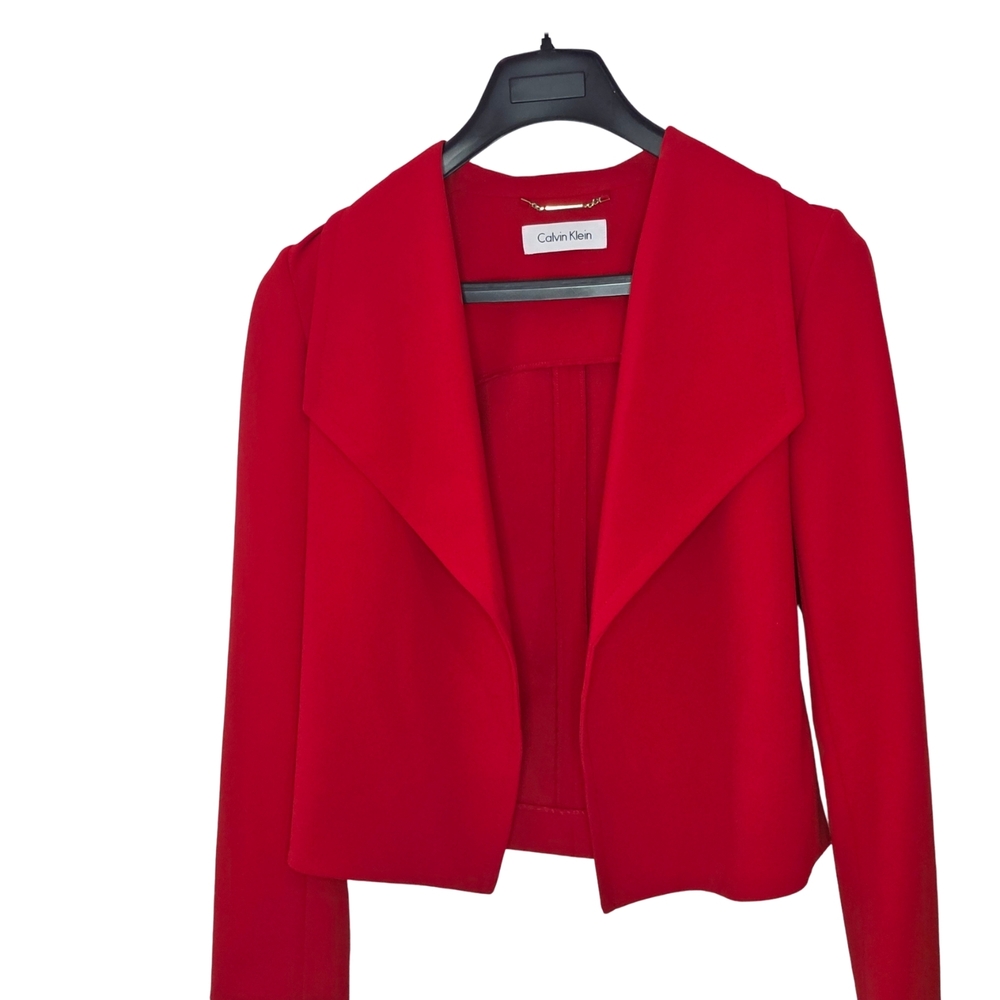 Calvin Klein Women's Vibrant Red Cropped Open Blazer